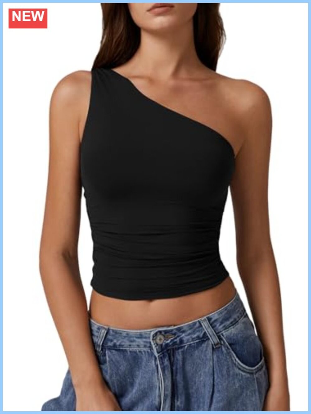 Women's One Shoulder Tank Top Double Lined Sleeveless Slim Fit Cropped Y2K Tee